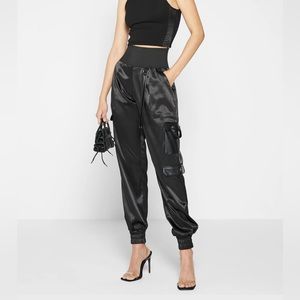 HIGH WAISTED SATIN CARGO TROUSERS